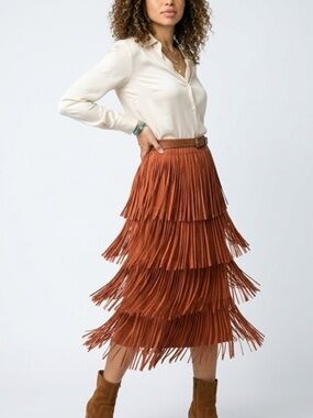 ✨ Taba Rust Fringe Skirt | Size L | NWOT | Boho Western Statement ✨